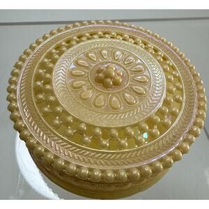 Vtg Pearloid Lidded Powder Trinket Box Celluloid Iridescent Luster 30's Art Dec